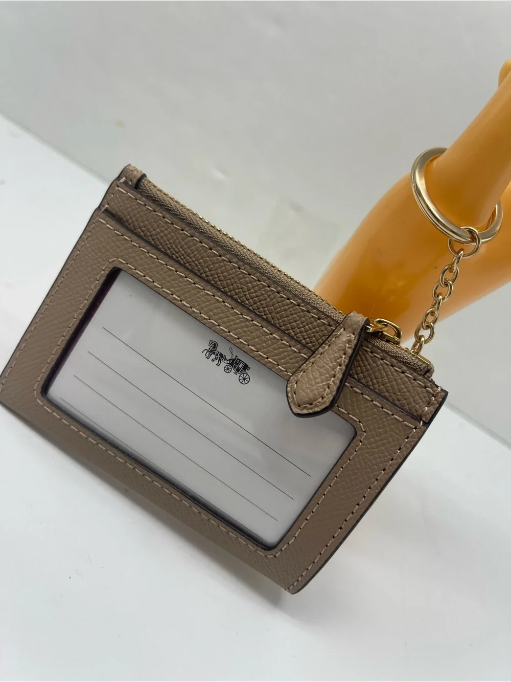 Coach Mini Skinny Crossgrain Leather Id Card Zip Closure Case M/Taupe NWT